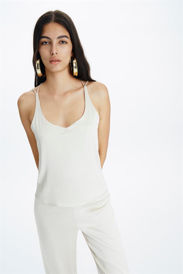 Sırt Dekolteli Krem Saten Atlet