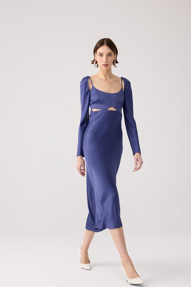 Back-Deep Navy Blue Midi Dress