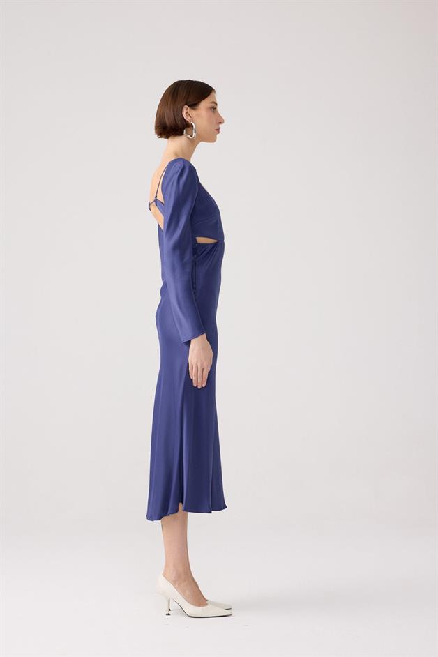 Back-Deep Navy Blue Midi Dress