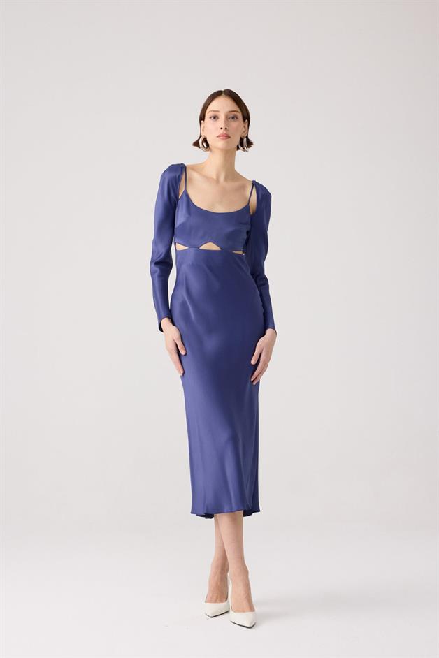 Back-Deep Navy Blue Midi Dress