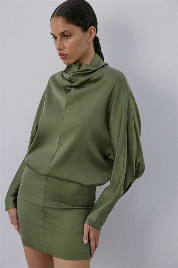 Backless Satin Mini Khaki Dress