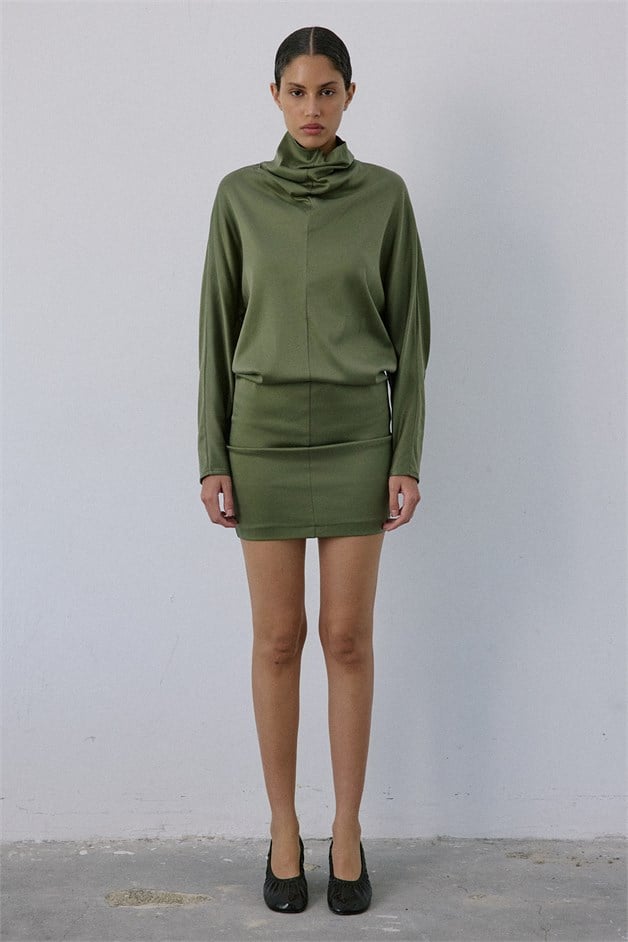 Backless Satin Mini Khaki Dress