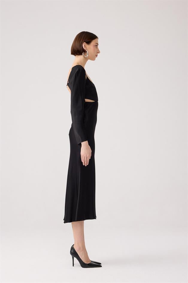 Back-Deep Black Midi Dress