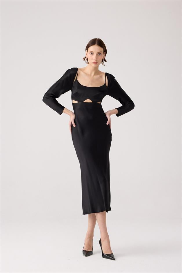 Back-Deep Black Midi Dress