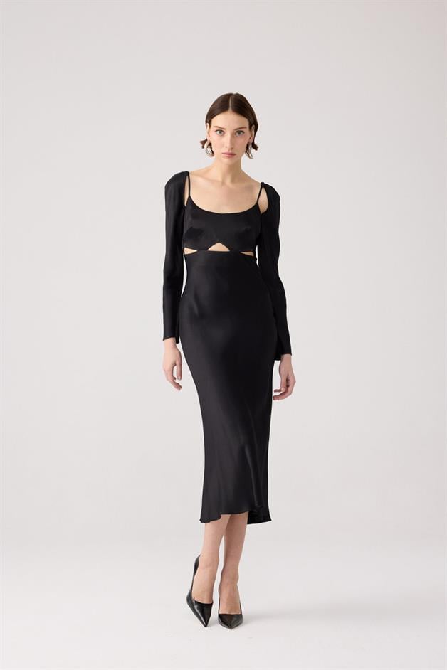 Back-Deep Black Midi Dress