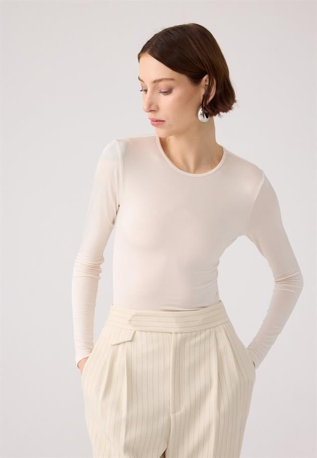 Open-Back Long-Sleeve Ecru Bodysuit