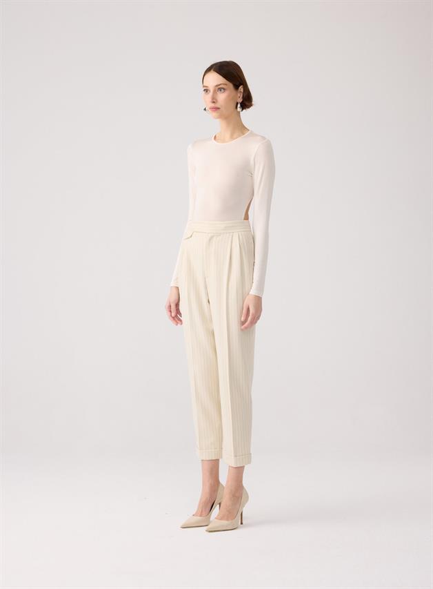 Open-Back Long-Sleeve Ecru Bodysuit