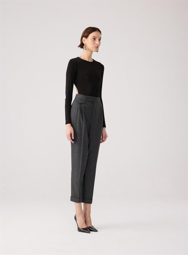 Open-Back Long-Sleeve Black Bodysuit