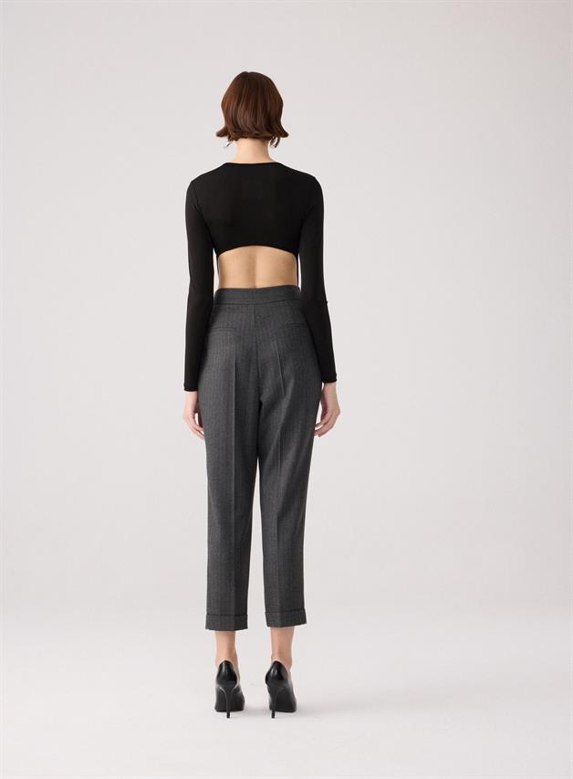 Open-Back Long-Sleeve Black Bodysuit