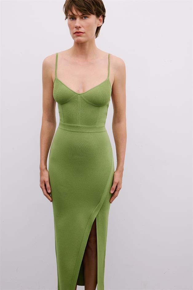 Backless Slit Long Green Dress