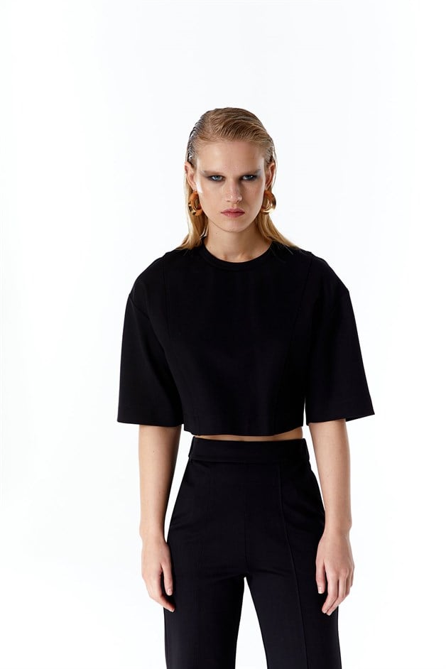 Siyah Basic Crop T-Shirt