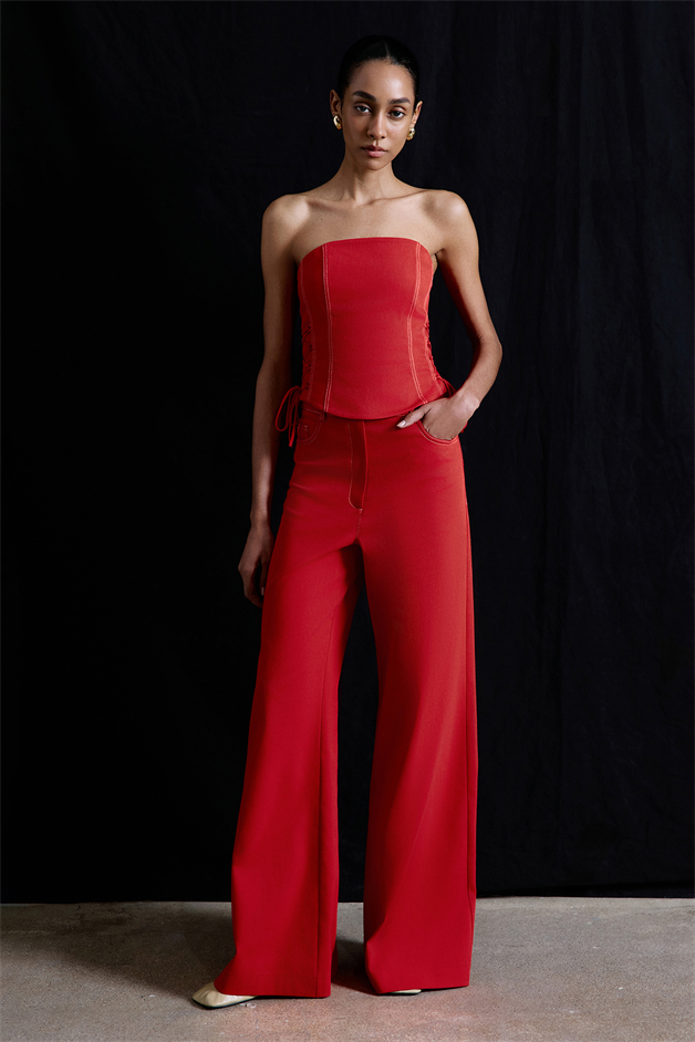Strapless Denim Textured Crop Coral Bustier