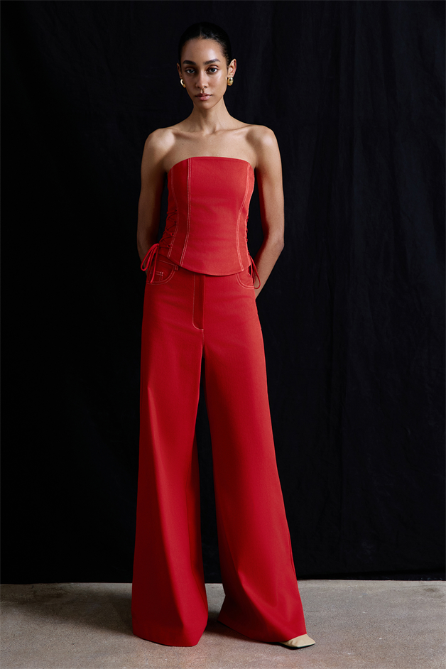 Strapless Denim Textured Crop Coral Bustier