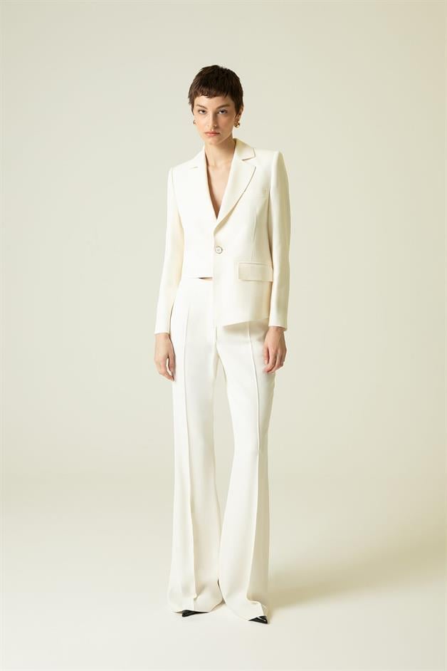Single Button Detail Asymmetric Ecru Jacket