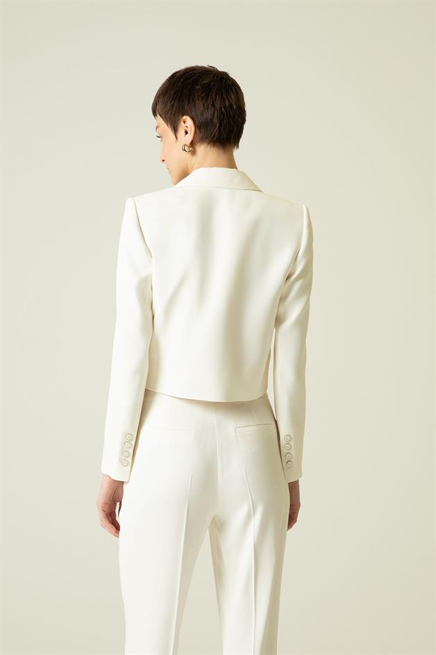 Single Button Detail Asymmetric Ecru Jacket
