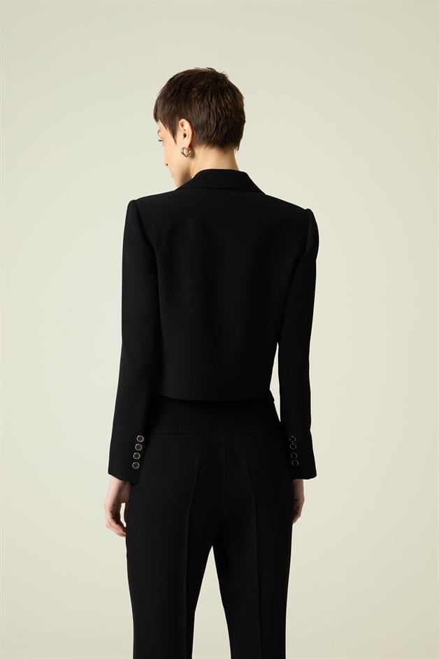 Single Button Detail Asymmetric Black Jacket