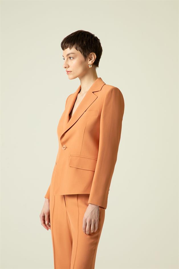 Single Button Detail Asymmetric Salmon Jacket