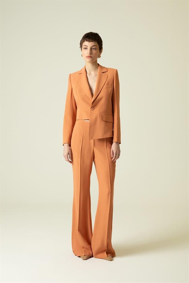 Single Button Detail Asymmetric Salmon Jacket