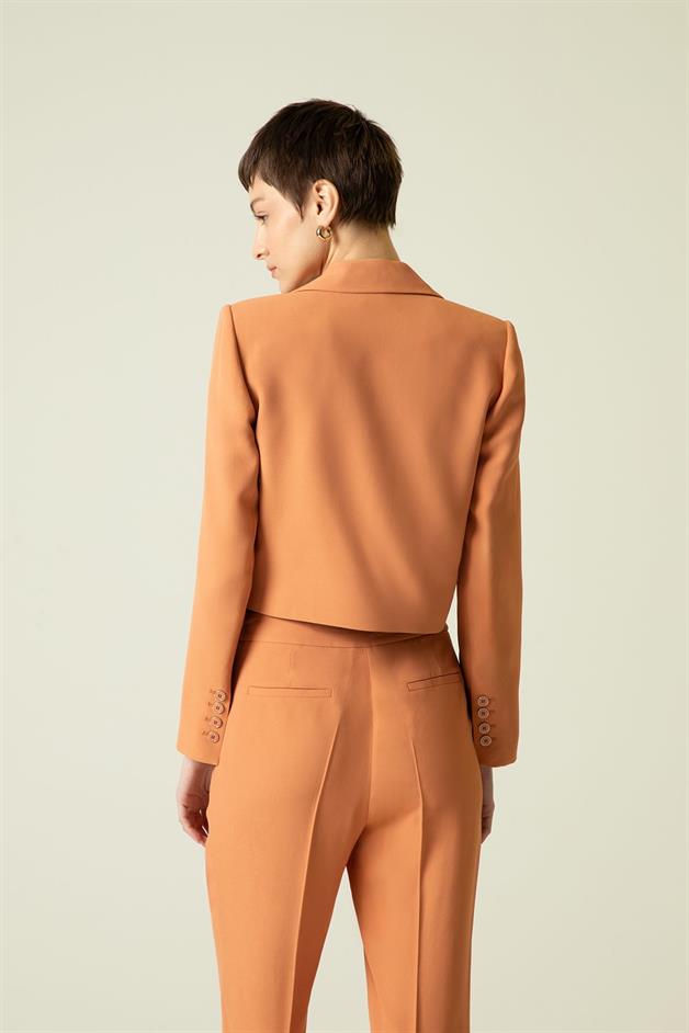 Single Button Detail Asymmetric Salmon Jacket