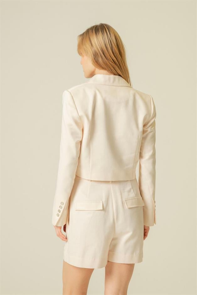 Single Button Detail Ecru Crop Jacket