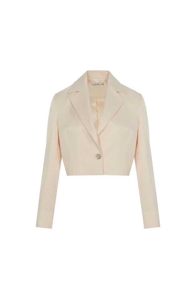 Single Button Detail Ecru Crop Jacket