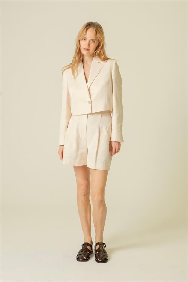 Single Button Detail Ecru Crop Jacket