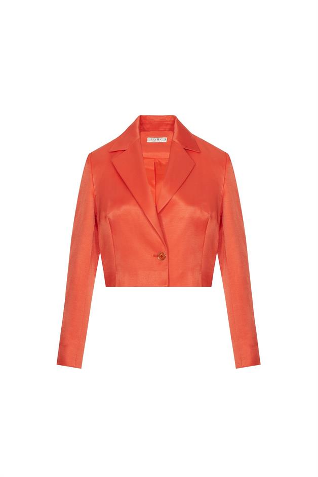 Single Button Detail Coral Crop Jacket