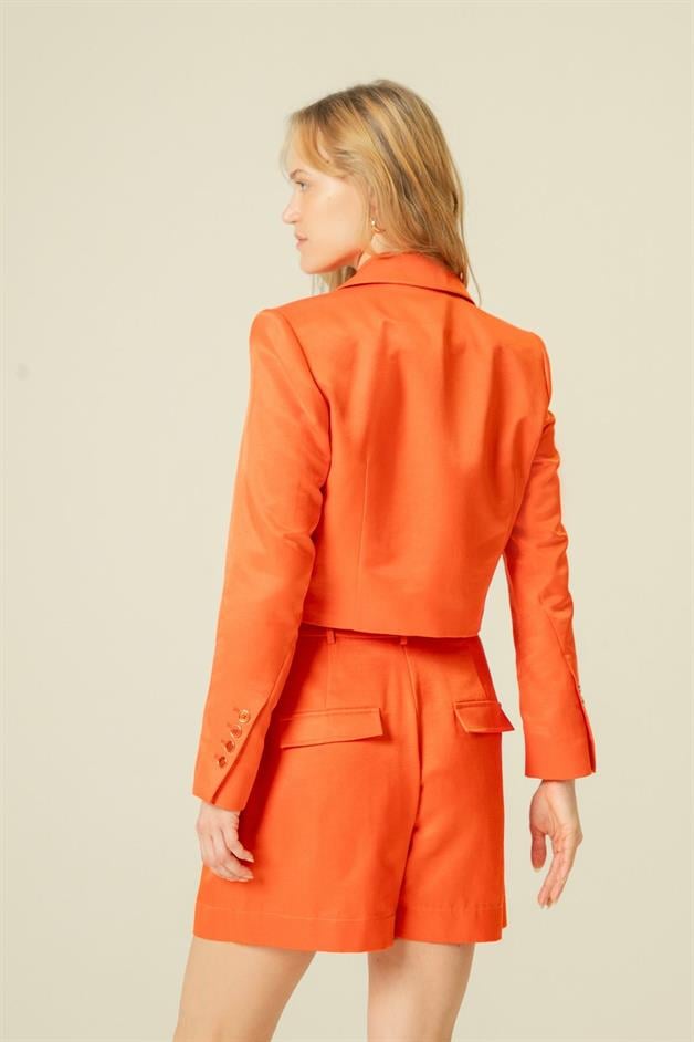 Single Button Detail Coral Crop Jacket