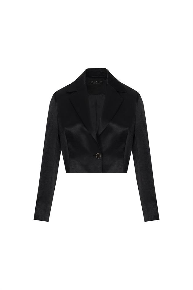 Single Button Detail Black Crop Jacket