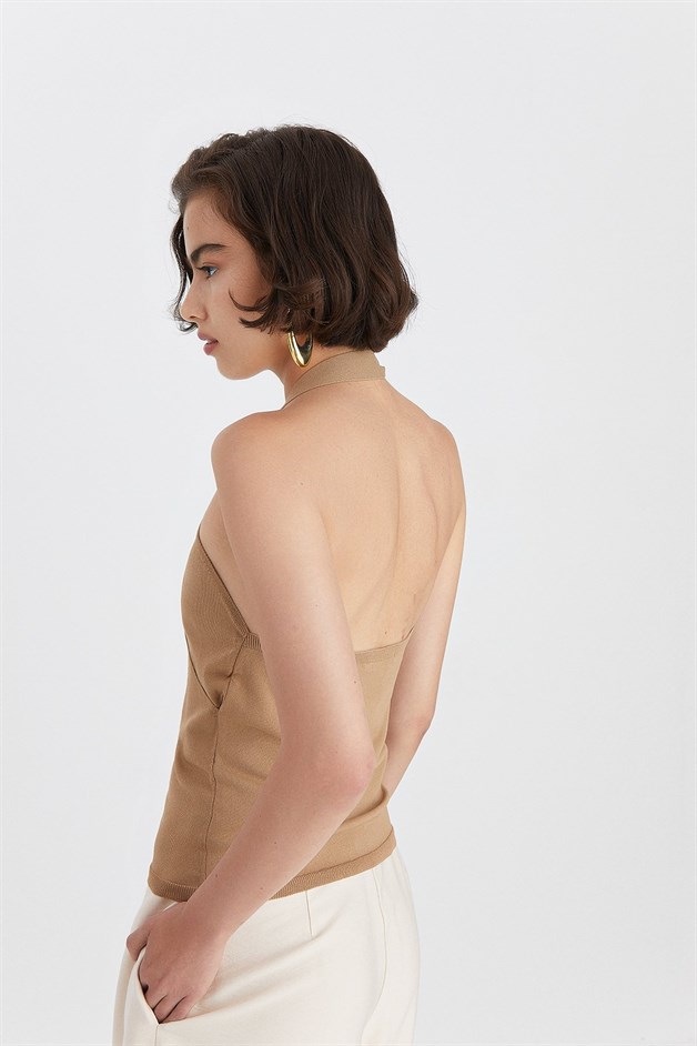 Tokalı Camel Triko Top