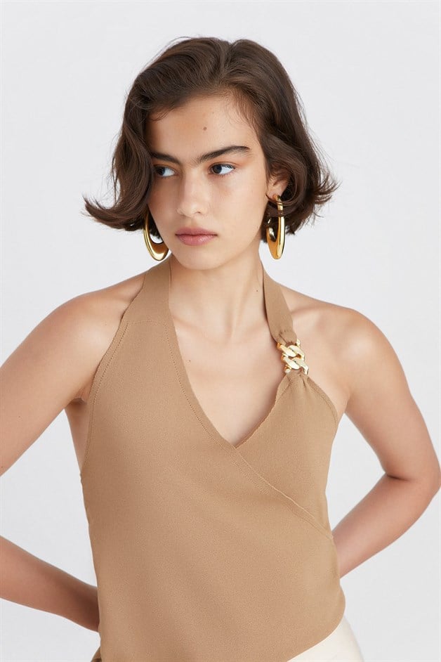 Tokalı Camel Triko Top