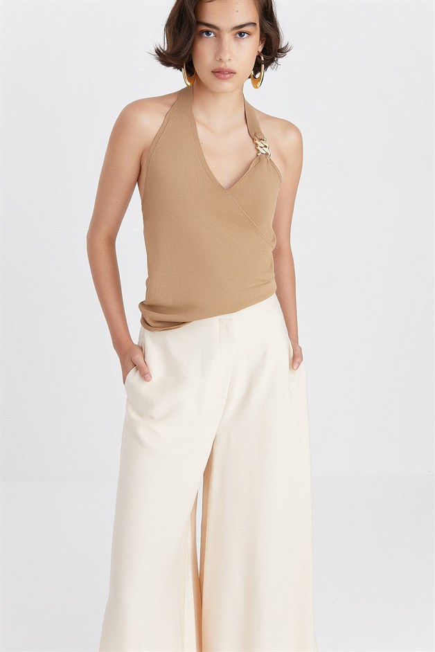 Tokalı Camel Triko Top