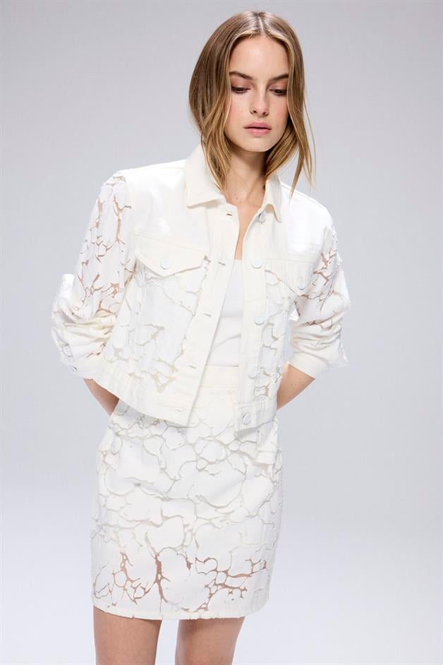 Transparent Detail Ecru Denim Crop Jacket
