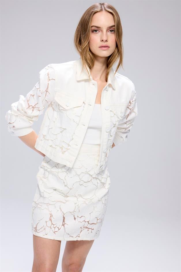 Transparent Detail Ecru Denim Crop Jacket
