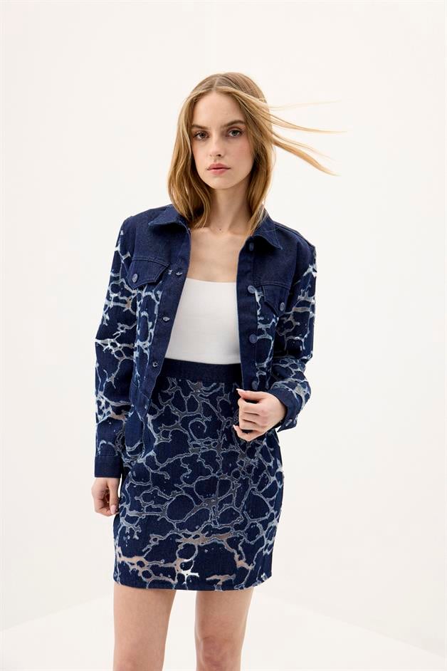Transparent Detail Blue Denim Crop Jacket