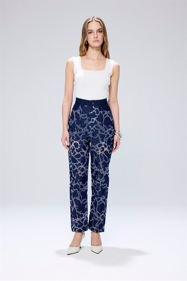 Transparent Detail Blue Denim Pants