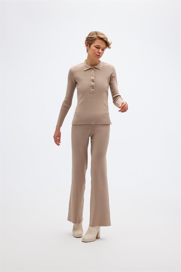 Triko Polo Yaka Camel Kazak