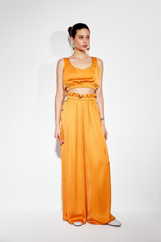 Turuncu Saten Crop Top