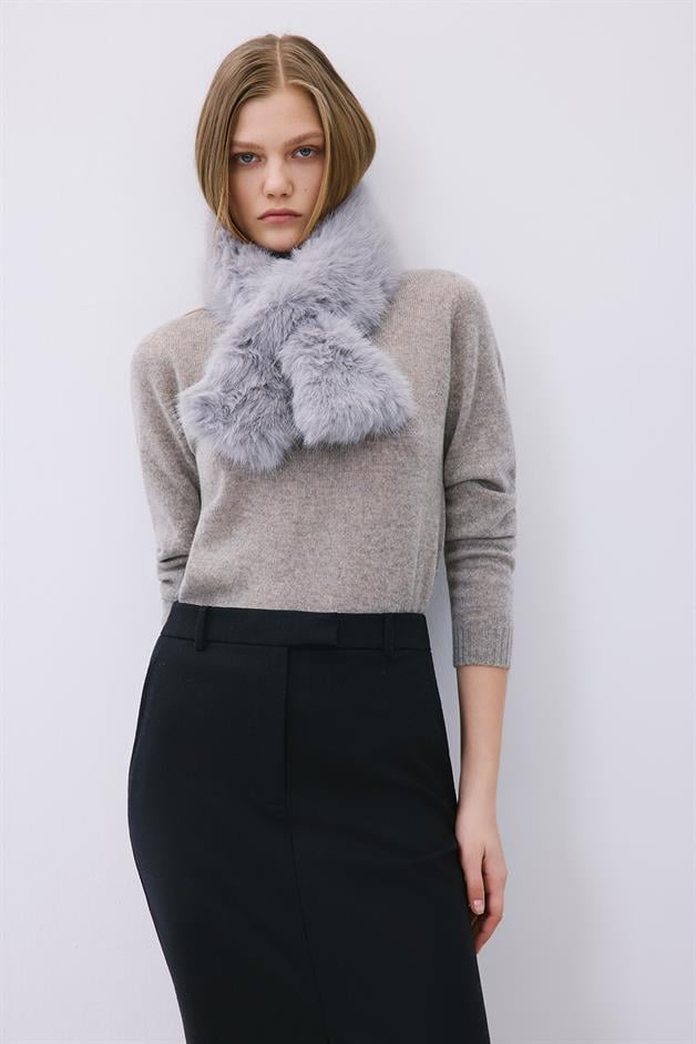 Fluffy Grey Faux Fur Neck Warmer