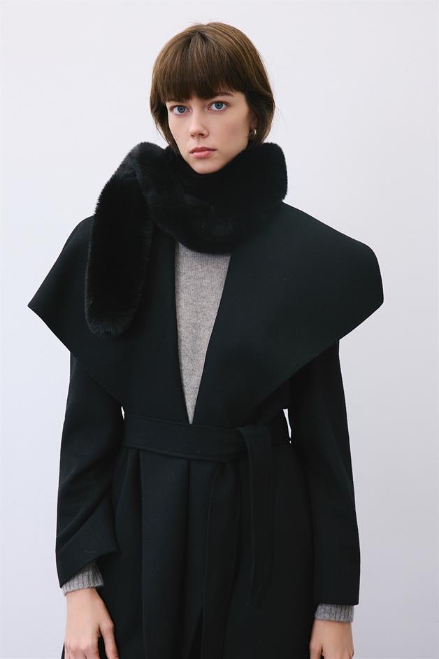 Fluffy Black Faux Fur Scarf