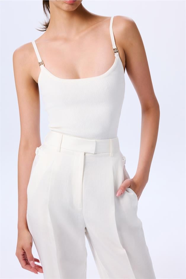Creased Detail Ecru Pleated Trousers  