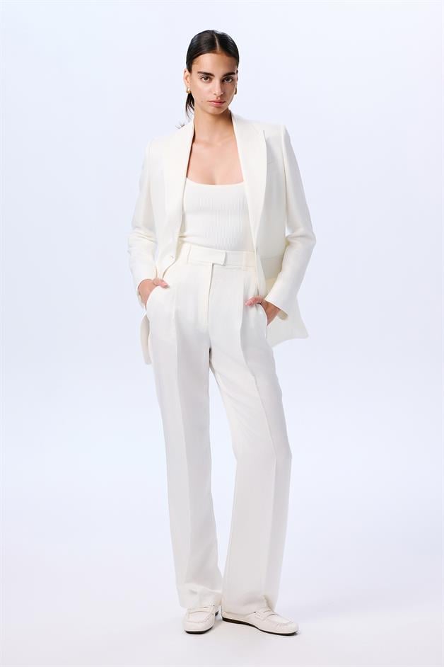 Creased Detail Ecru Pleated Trousers  