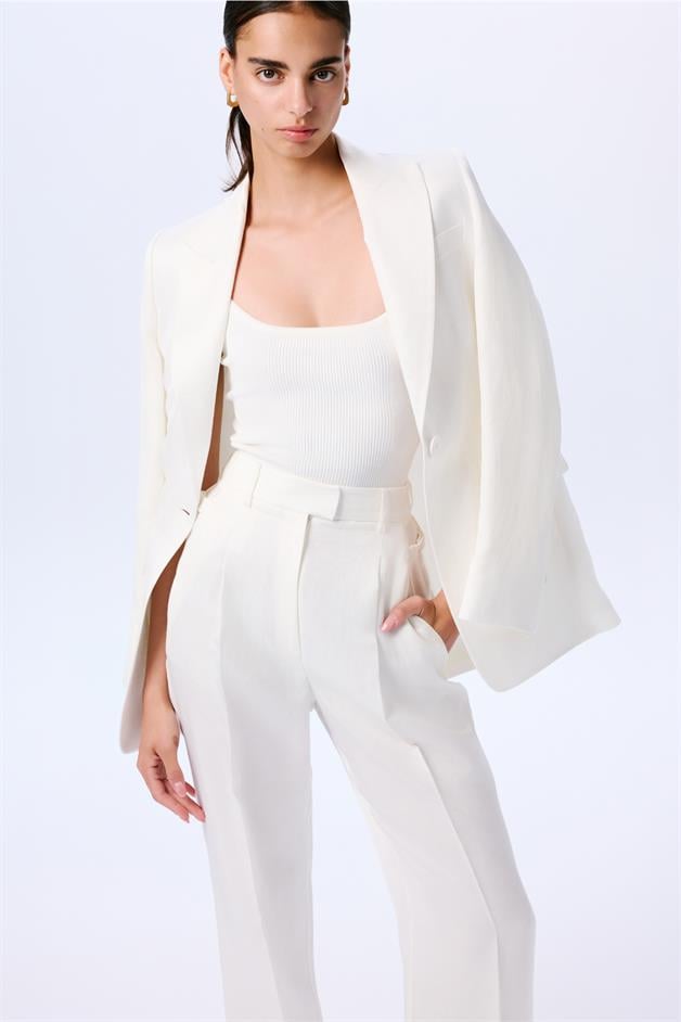 Creased Detail Ecru Pleated Trousers  