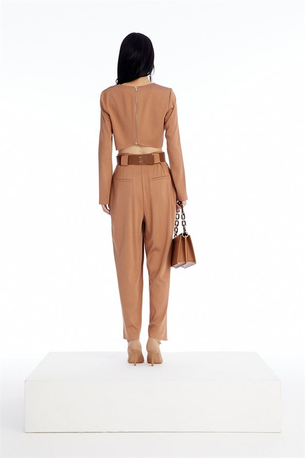 Uzun Kollu Camel Crop Bluz