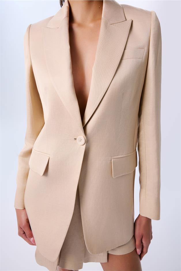 Long Sleeve Linen Beige Jacket  