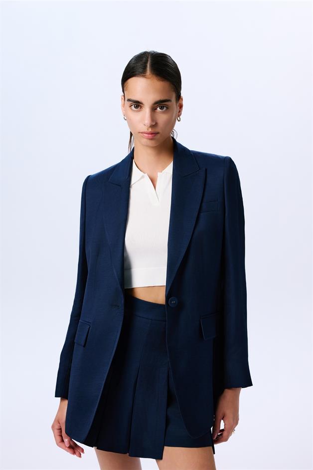 Long Sleeve Linen Navy Jacket  