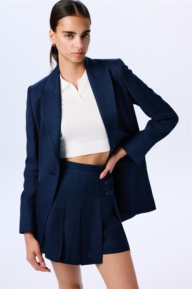 Long Sleeve Linen Navy Jacket  