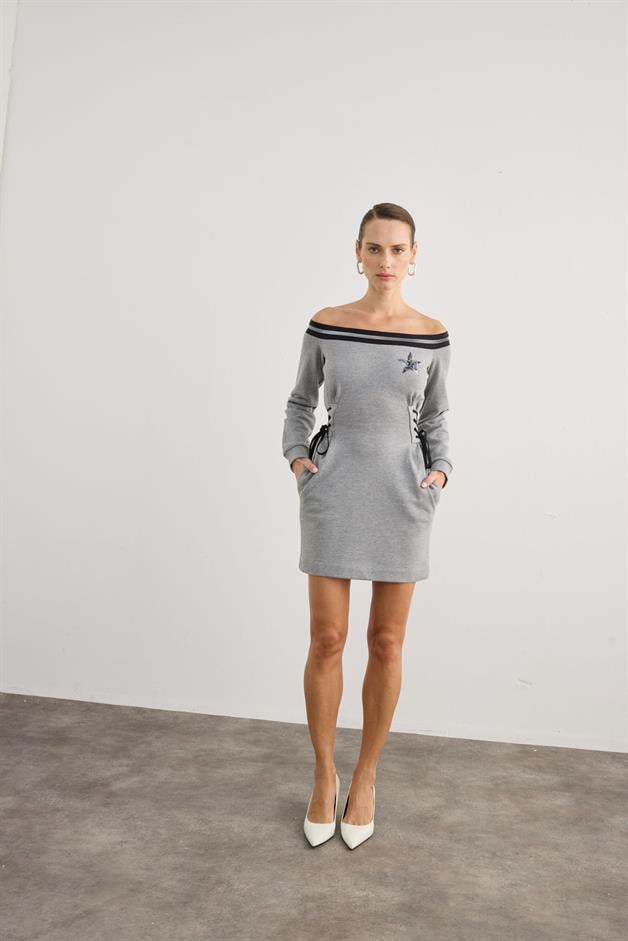 Long Sleeve Strapless Gray Mini Dress