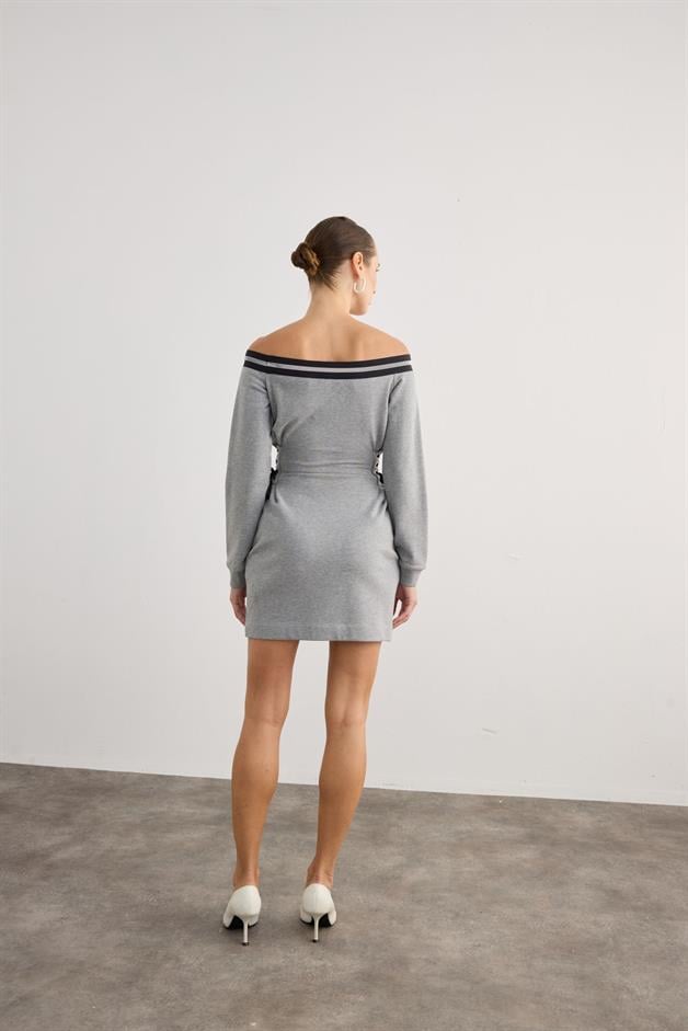 Long Sleeve Strapless Gray Mini Dress