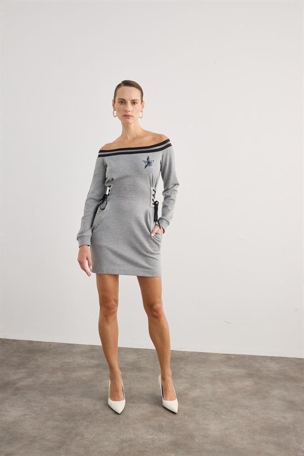 Long Sleeve Strapless Gray Mini Dress